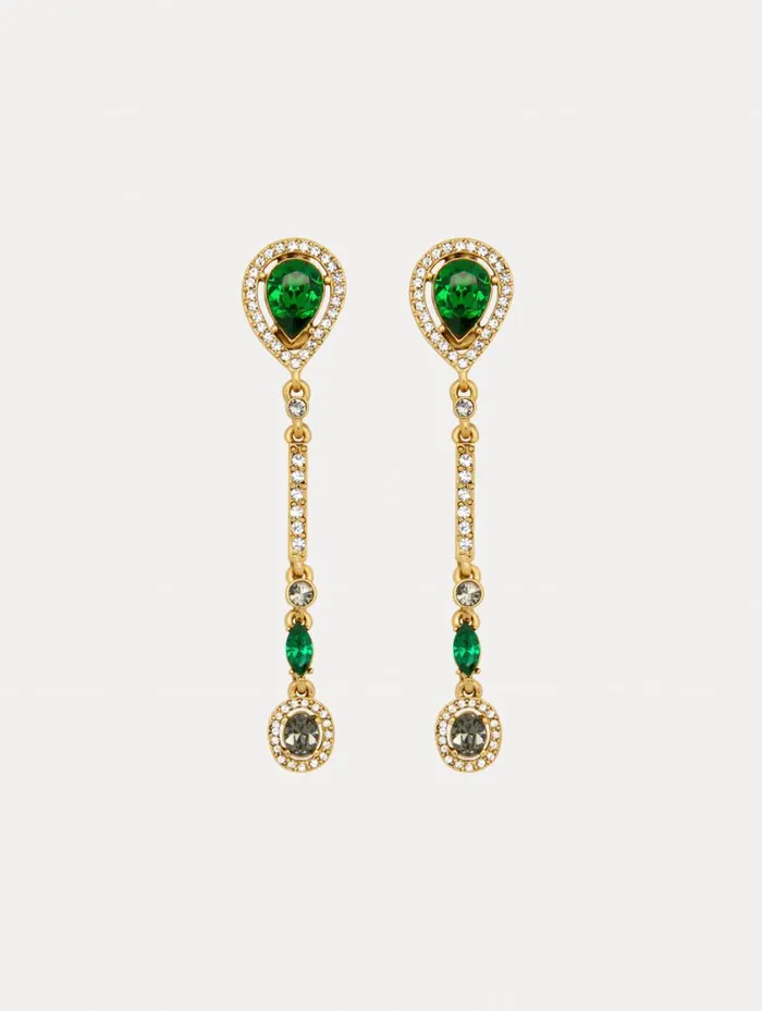 Women Teardrop Strand ClipOn Earrings Green Multi Oscar De La Renta Earrings
