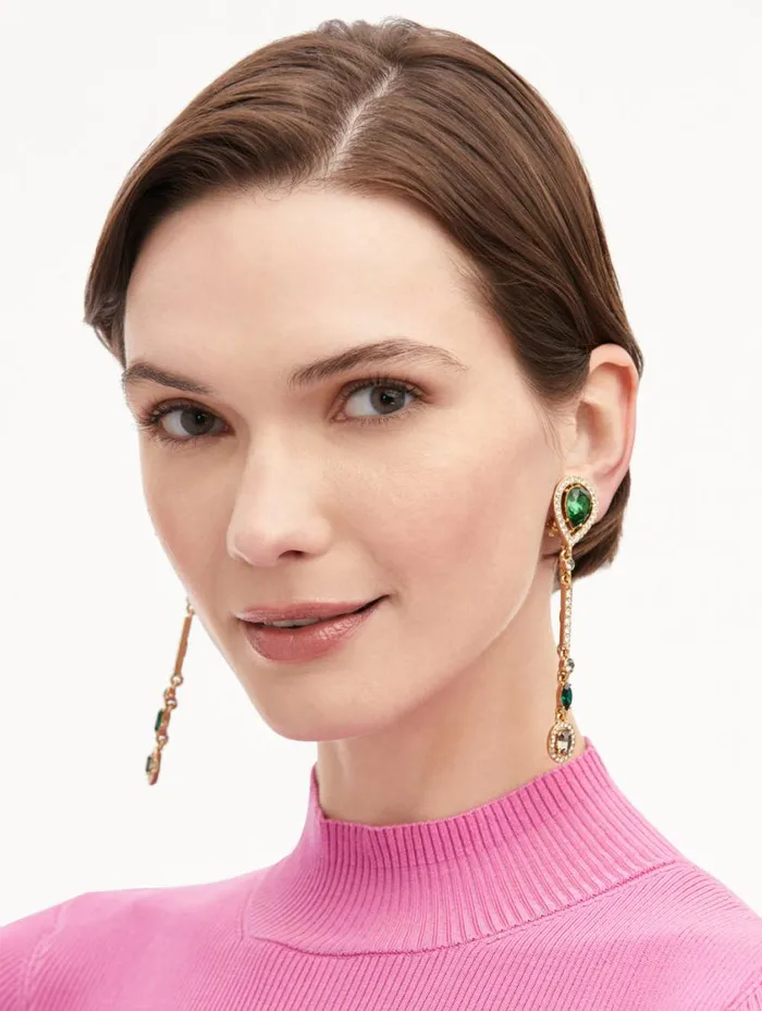 Women Teardrop Strand ClipOn Earrings Green Multi Oscar De La Renta Earrings Women Teardrop Strand ClipOn Earrings Green Multi Oscar De La Renta Earrings