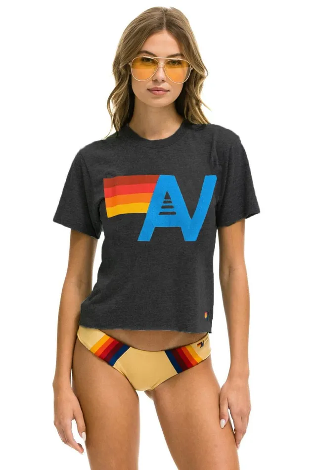 Women Tees Aviator Nation Logo Boyfriend Tee 8211 Charcoal