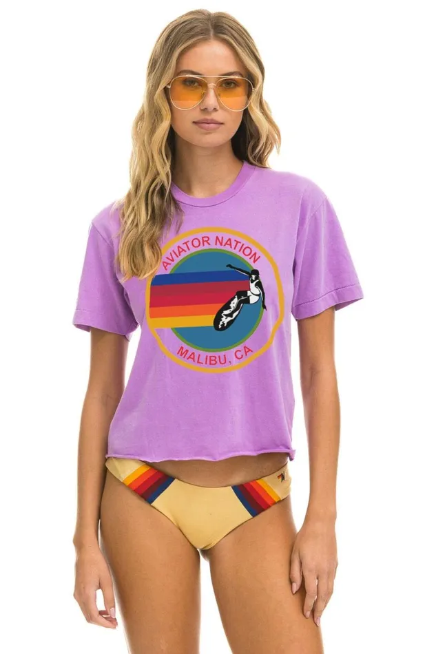 Women Tees Aviator Nation Malibu Boyfriend Tee 8211 Neon Purple