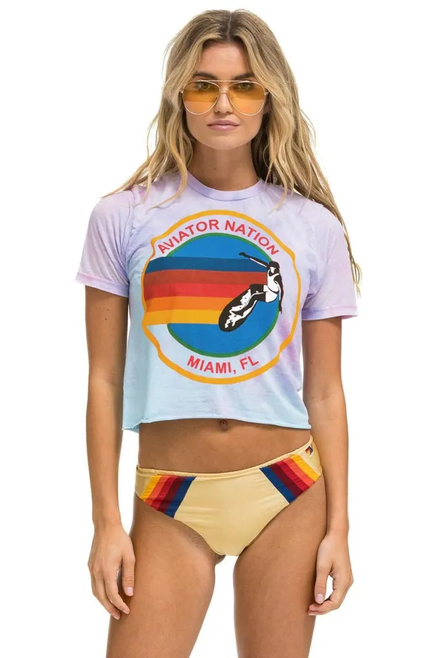 Women Tees Aviator Nation Miami Boyfriend Tee 8211 Tie Dye Bubble Gum