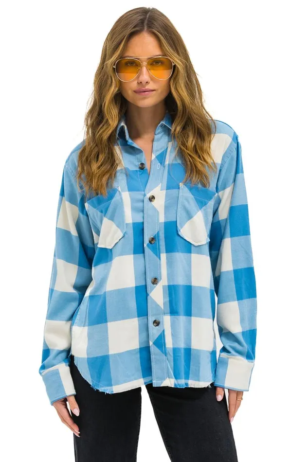 Women Tees Aviator Nation Plaid Flannel Light Weight Unisex Western Shirt 8211 Sky Plaid Women Tees Aviator Nation Plaid Flannel Light Weight Unisex Western Shirt 8211 Sky Plaid