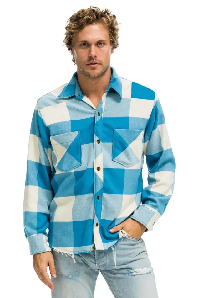 Women Tees Aviator Nation Plaid Flannel Light Weight Unisex Western Shirt 8211 Sky Plaid