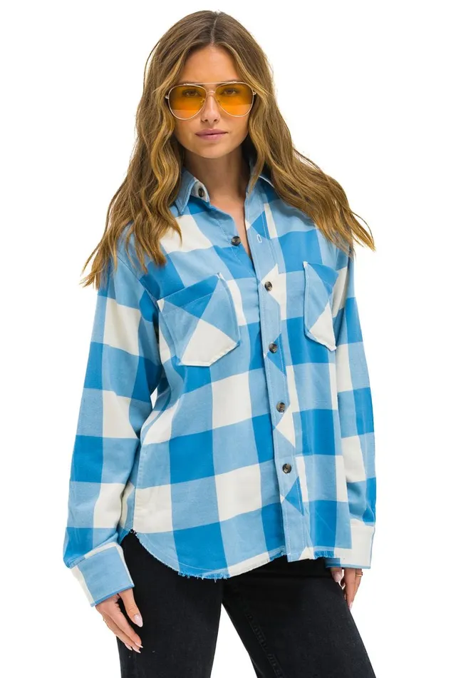 Women Tees Aviator Nation Plaid Flannel Light Weight Unisex Western Shirt 8211 Sky Plaid