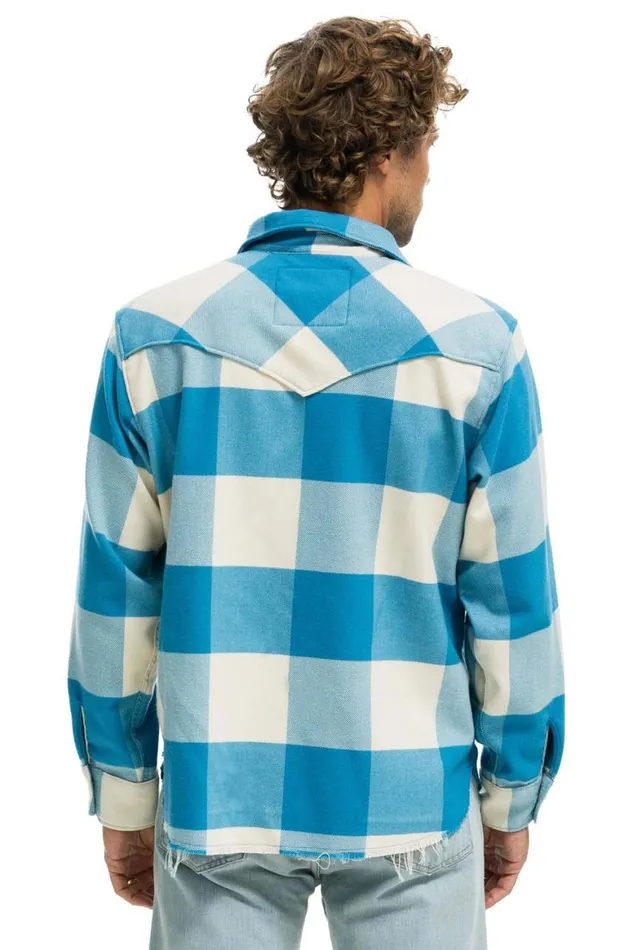 Women Tees Aviator Nation Plaid Flannel Light Weight Unisex Western Shirt 8211 Sky Plaid
