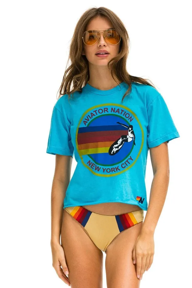 Women Tees Aviator Nation Signature New York City Boyfriend Tee 8211 Neon Blue Women Tees Aviator Nation Signature New York City Boyfriend Tee 8211 Neon Blue