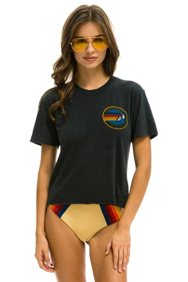 Women Tees Aviator Nation Small Logo Boyfriend Tee 8211 Charcoal