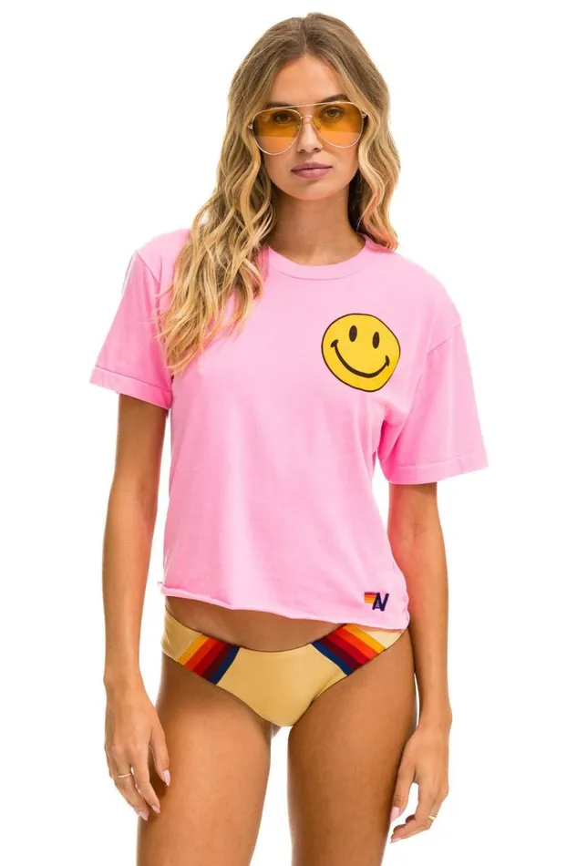 Women Tees Aviator Nation Smiley 2 Boyfriend Tee 8211 Neon Pink