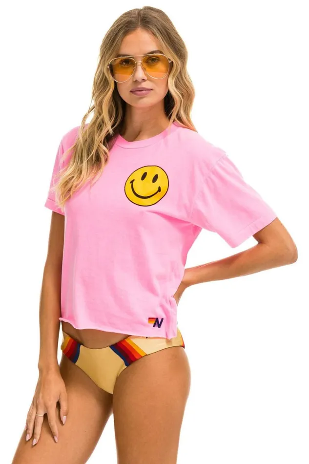 Women Tees Aviator Nation Smiley 2 Boyfriend Tee 8211 Neon Pink