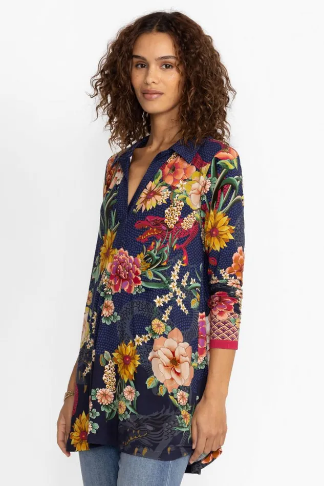 Women THE JANIE FAVORITE LONG SLEEVE POLO SWING TUNIC Dragona Johnny Was Tops Women THE JANIE FAVORITE LONG SLEEVE POLO SWING TUNIC Dragona Johnny Was Tops