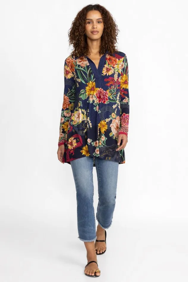 Women THE JANIE FAVORITE LONG SLEEVE POLO SWING TUNIC Dragona Johnny Was Tops Women THE JANIE FAVORITE LONG SLEEVE POLO SWING TUNIC Dragona Johnny Was Tops