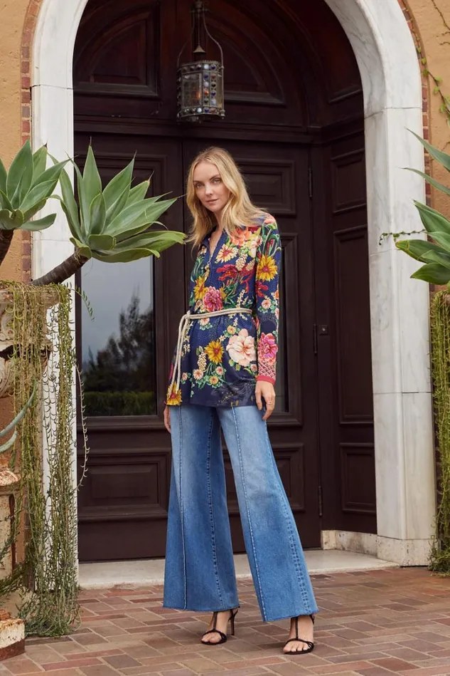 Women THE JANIE FAVORITE LONG SLEEVE POLO SWING TUNIC Dragona Johnny Was Tops Women THE JANIE FAVORITE LONG SLEEVE POLO SWING TUNIC Dragona Johnny Was Tops
