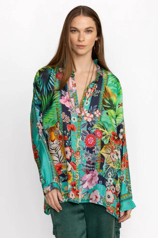 Women TIGRES ET FLEURS SELINE BUTTON DOWN Tigres Johnny Was Tops