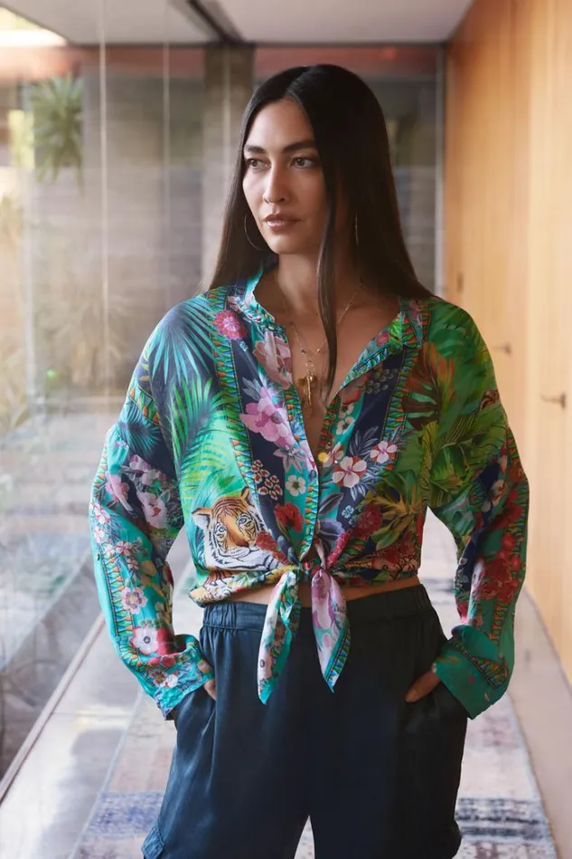 Women TIGRES ET FLEURS SELINE BUTTON DOWN Tigres Johnny Was Tops Women TIGRES ET FLEURS SELINE BUTTON DOWN Tigres Johnny Was Tops