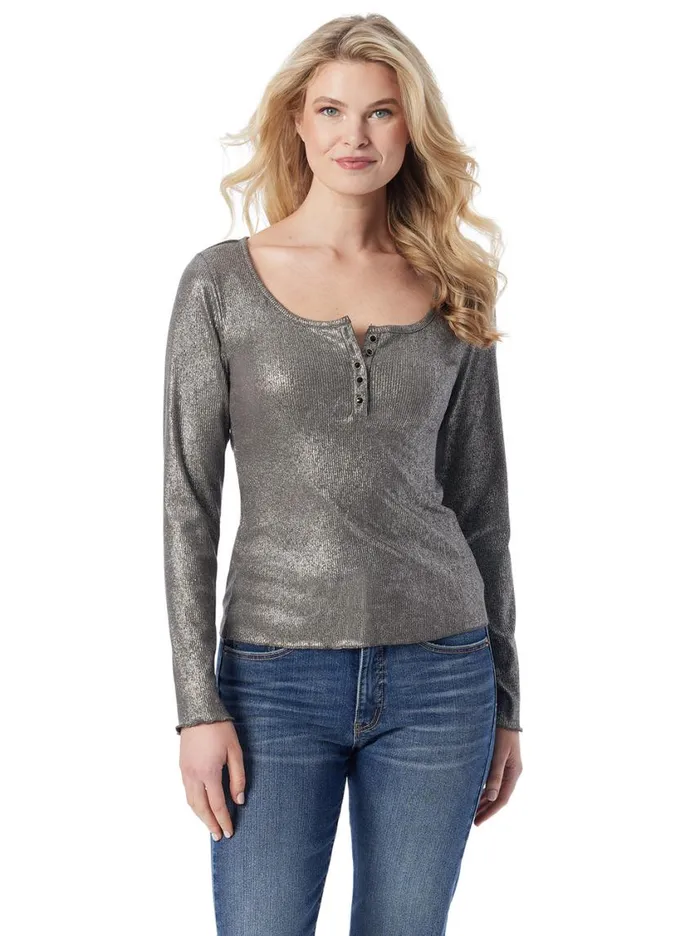 Women Tops and Tees Jessica Simpson Tahani Henley Top In Silver Grey