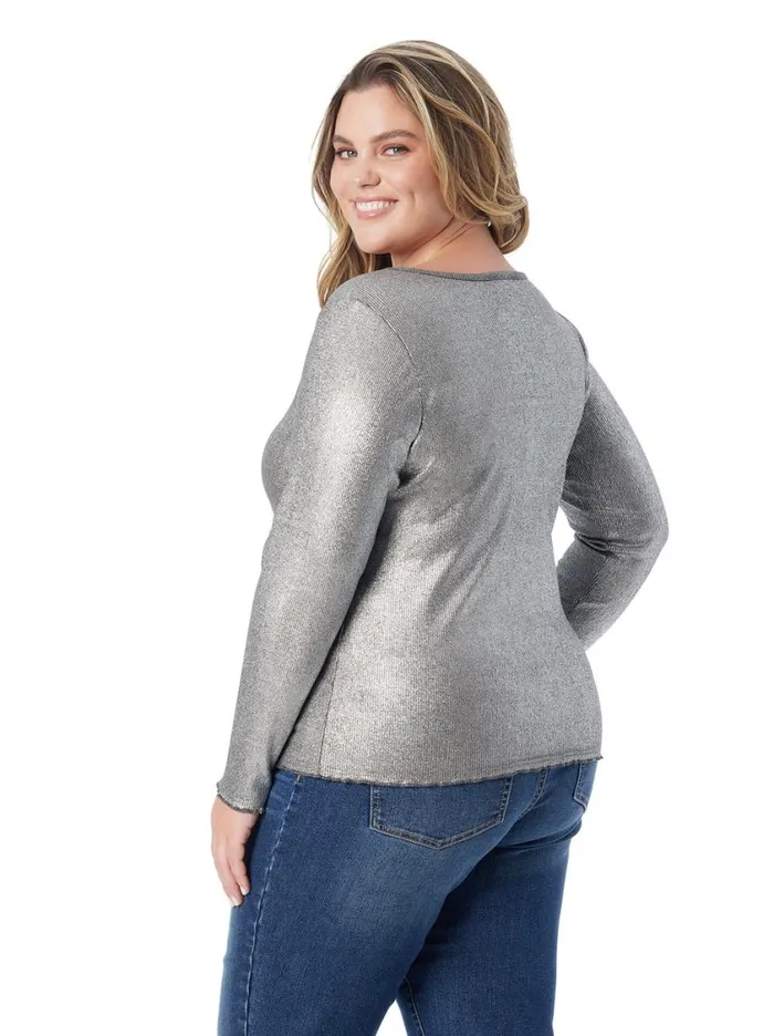 Women Tops and Tees Jessica Simpson Tahani Henley Top In Silver Grey