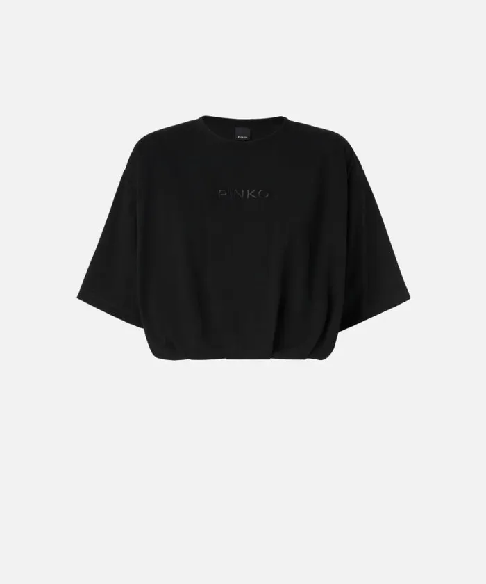Women Topwear Pinko Cropped Jersey Tshirt With Embroidered Logo Limo Black Women Topwear Pinko Cropped Jersey Tshirt With Embroidered Logo Limo Black