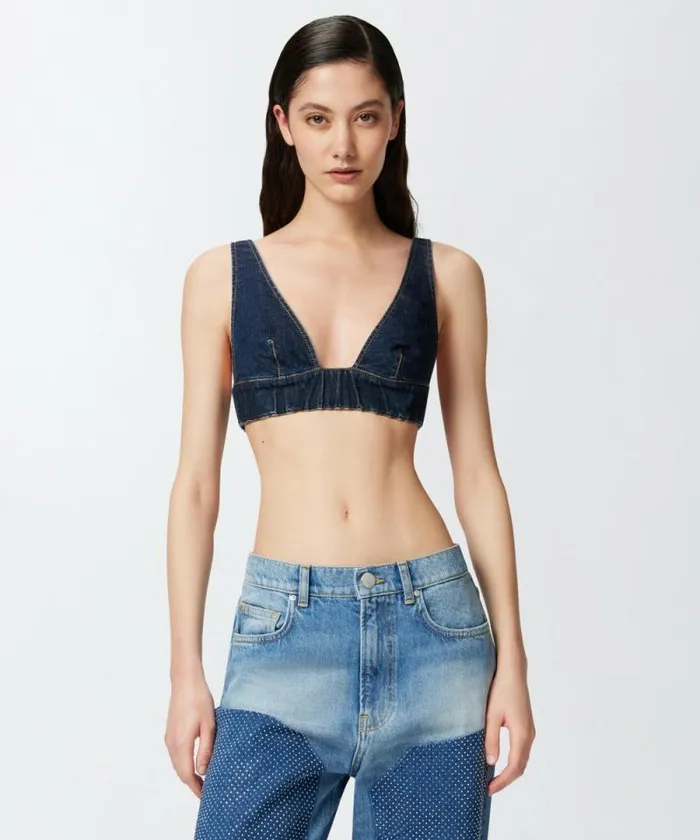 Women Topwear Pinko Dark Denim Bralette Rinse Wash