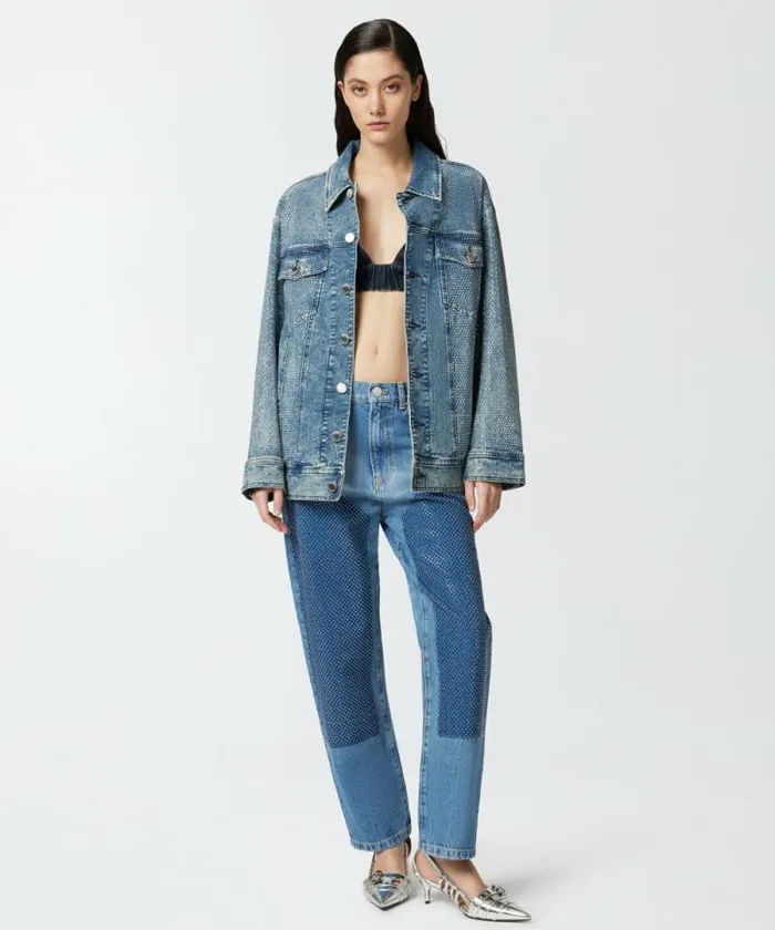 Women Topwear Pinko Dark Denim Bralette Rinse Wash Women Topwear Pinko Dark Denim Bralette Rinse Wash