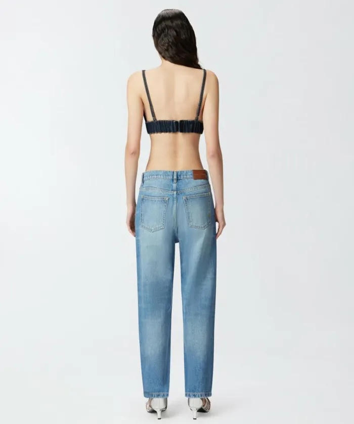 Women Topwear Pinko Dark Denim Bralette Rinse Wash Women Topwear Pinko Dark Denim Bralette Rinse Wash