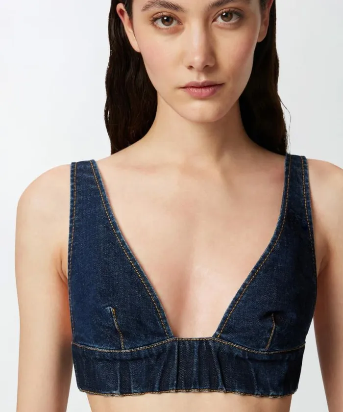 Women Topwear Pinko Dark Denim Bralette Rinse Wash Women Topwear Pinko Dark Denim Bralette Rinse Wash
