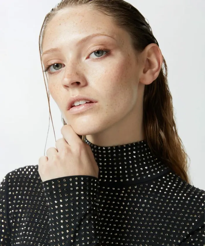 Women Topwear Pinko Highneck Jersey Sweater With Rhinestones All Over Limo Black Women Topwear Pinko Highneck Jersey Sweater With Rhinestones All Over Limo Black