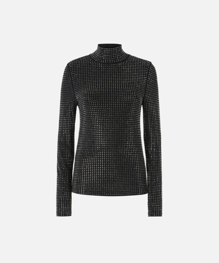 Women Topwear Pinko Highneck Jersey Sweater With Rhinestones All Over Limo Black Women Topwear Pinko Highneck Jersey Sweater With Rhinestones All Over Limo Black