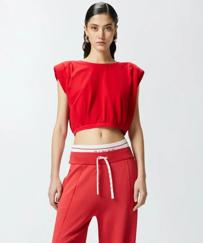 Women Topwear Pinko Sleeveless Crop Top In 100 Cotton Lively Red