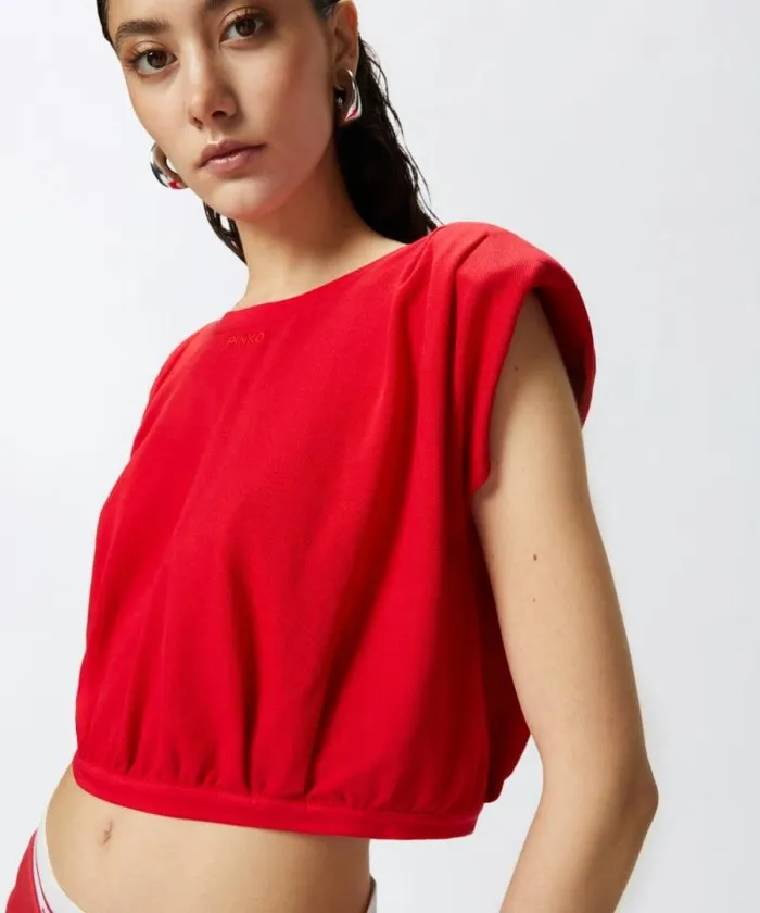 Women Topwear Pinko Sleeveless Crop Top In 100 Cotton Lively Red Women Topwear Pinko Sleeveless Crop Top In 100 Cotton Lively Red