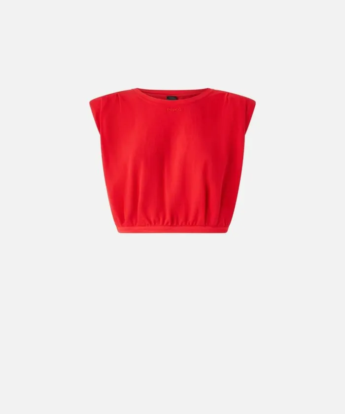 Women Topwear Pinko Sleeveless Crop Top In 100 Cotton Lively Red Women Topwear Pinko Sleeveless Crop Top In 100 Cotton Lively Red