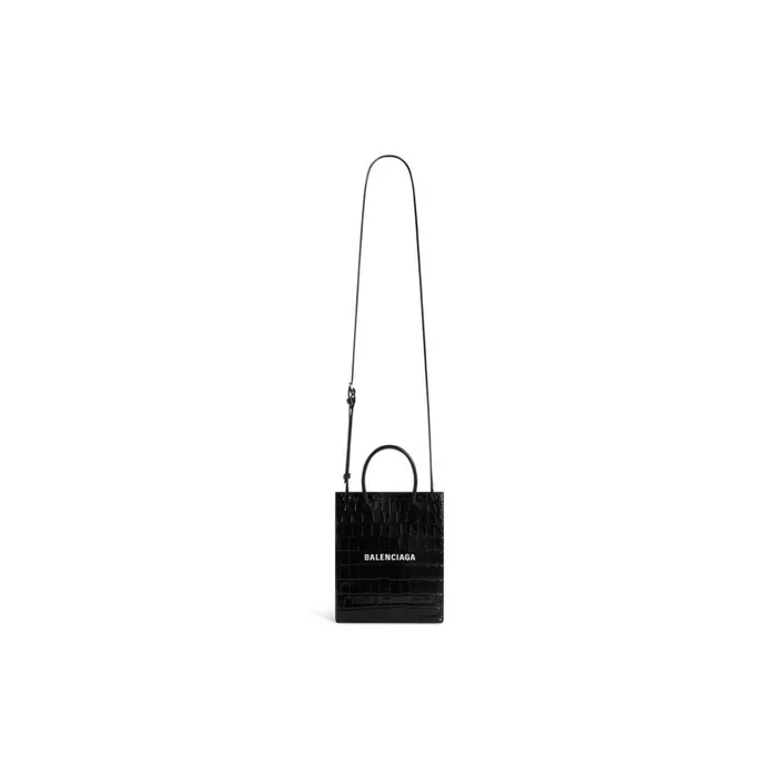 Women Tote Bags Balenciaga Large Shopping Bag Crocodile Embossed In Black