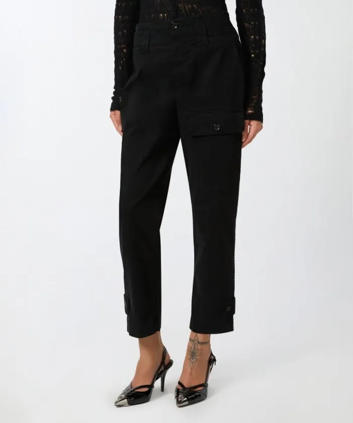 Women Trousers Pinko Cotton Cargo Trousers With Pockets Limo Black Women Trousers Pinko Cotton Cargo Trousers With Pockets Limo Black