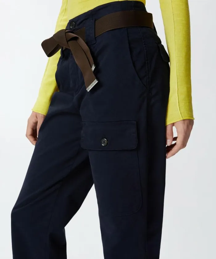 Women Trousers Pinko Cotton Cargo Trousers With Pockets Total Eclipse Blue Women Trousers Pinko Cotton Cargo Trousers With Pockets Total Eclipse Blue