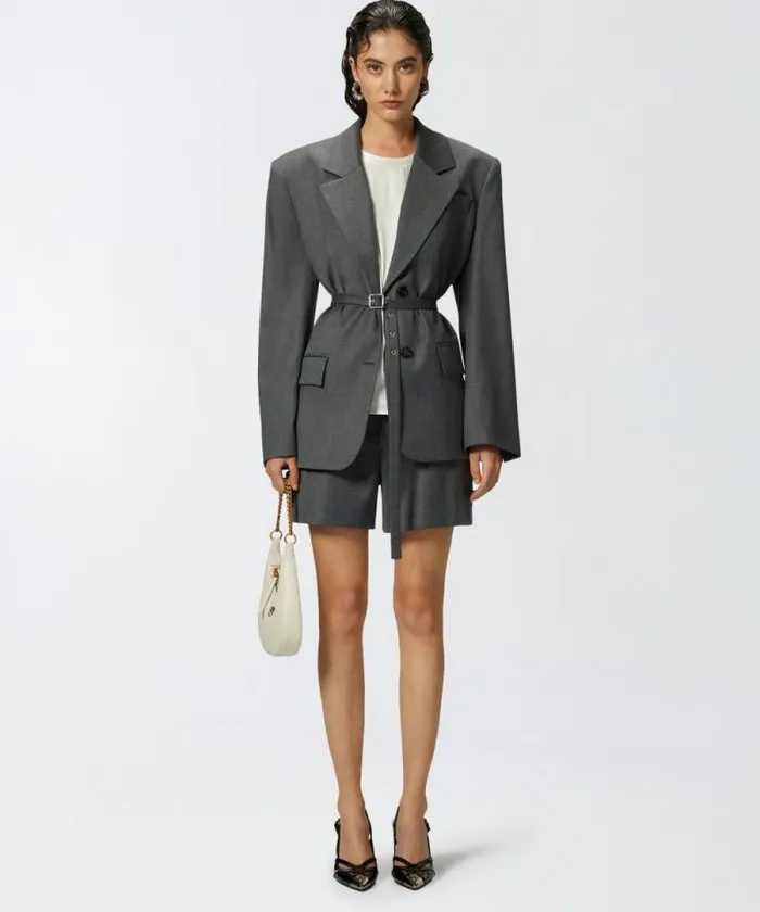 Women Trousers Pinko Elegant Flannel Shorts Grey Redyepewter