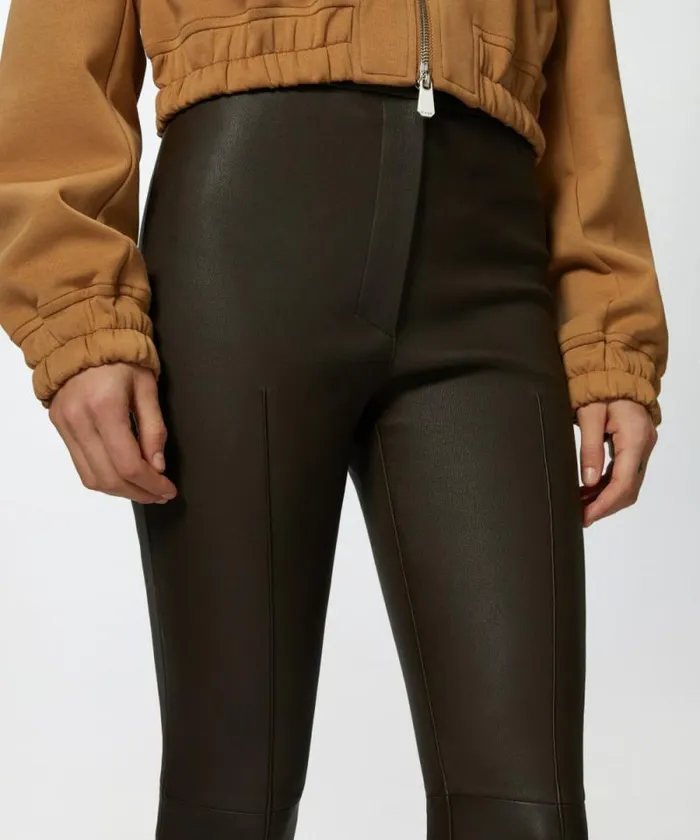 Women Trousers Pinko Fitted Nappa Leather Trousers With Zipped Hems Java Brown Women Trousers Pinko Fitted Nappa Leather Trousers With Zipped Hems Java Brown