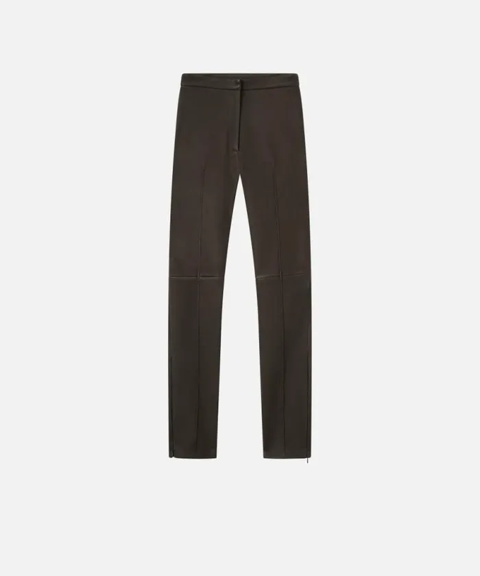 Women Trousers Pinko Fitted Nappa Leather Trousers With Zipped Hems Java Brown Women Trousers Pinko Fitted Nappa Leather Trousers With Zipped Hems Java Brown