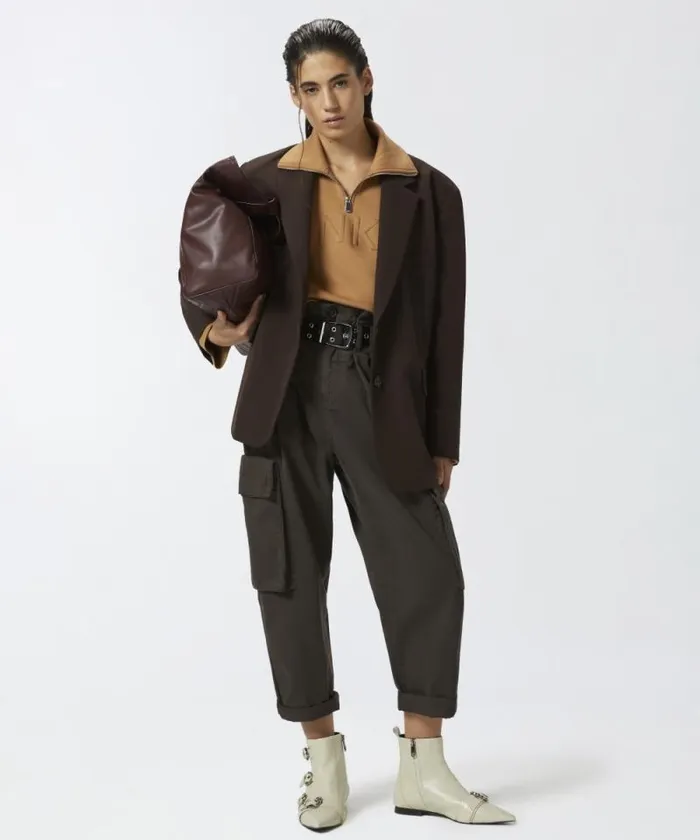 Women Trousers Pinko Oversize Cargo Trousers With Belt Brown 8211 Coffee