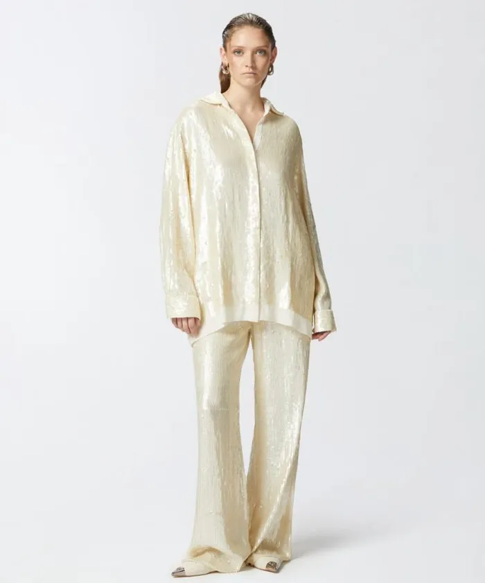 Women Trousers Pinko Palazzo Trousers With Sequins Snow White