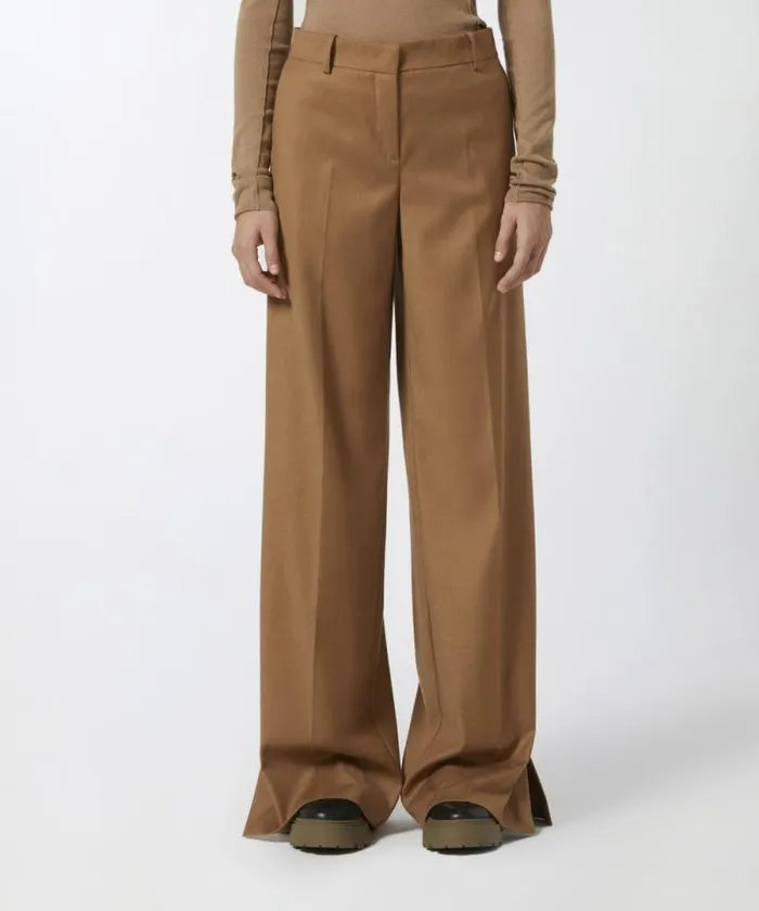 Women Trousers Pinko Stretch Wool Flannel Palazzo Trousers Walnut Brown Women Trousers Pinko Stretch Wool Flannel Palazzo Trousers Walnut Brown