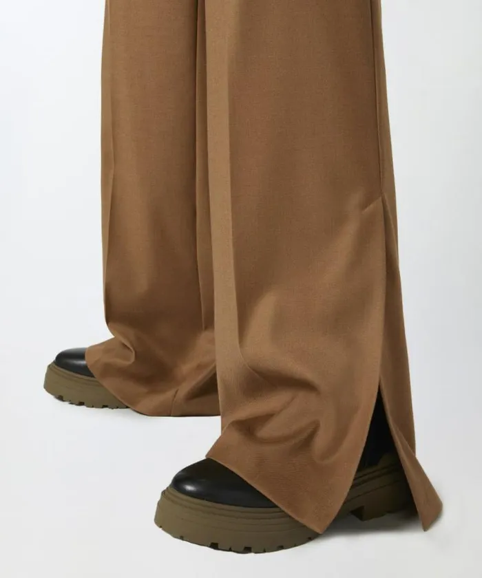 Women Trousers Pinko Stretch Wool Flannel Palazzo Trousers Walnut Brown Women Trousers Pinko Stretch Wool Flannel Palazzo Trousers Walnut Brown