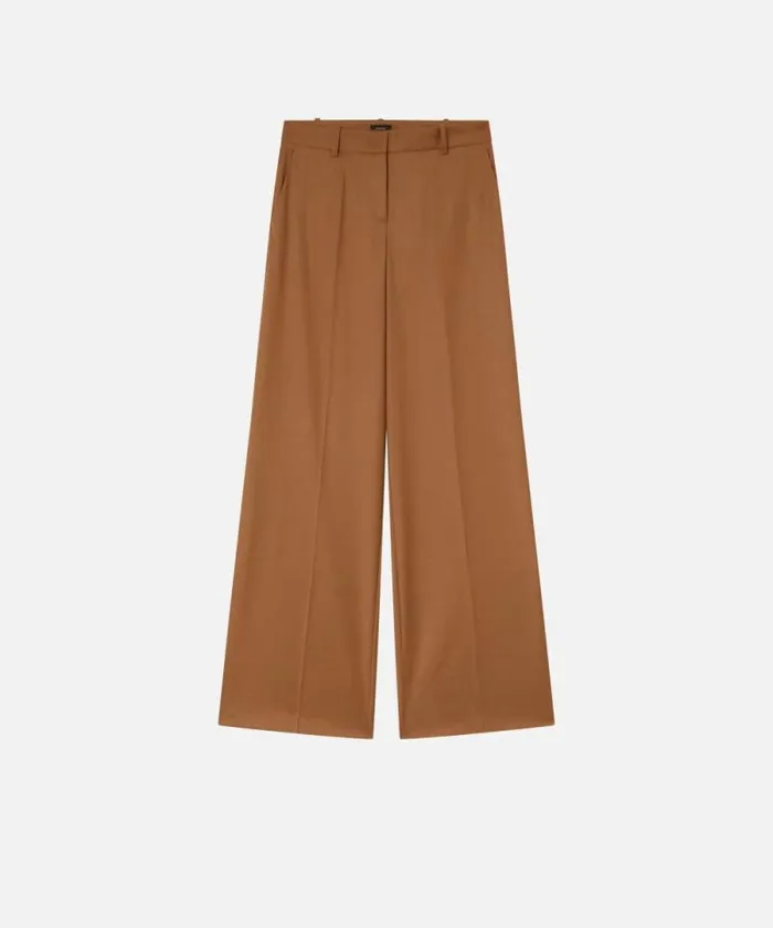 Women Trousers Pinko Stretch Wool Flannel Palazzo Trousers Walnut Brown Women Trousers Pinko Stretch Wool Flannel Palazzo Trousers Walnut Brown
