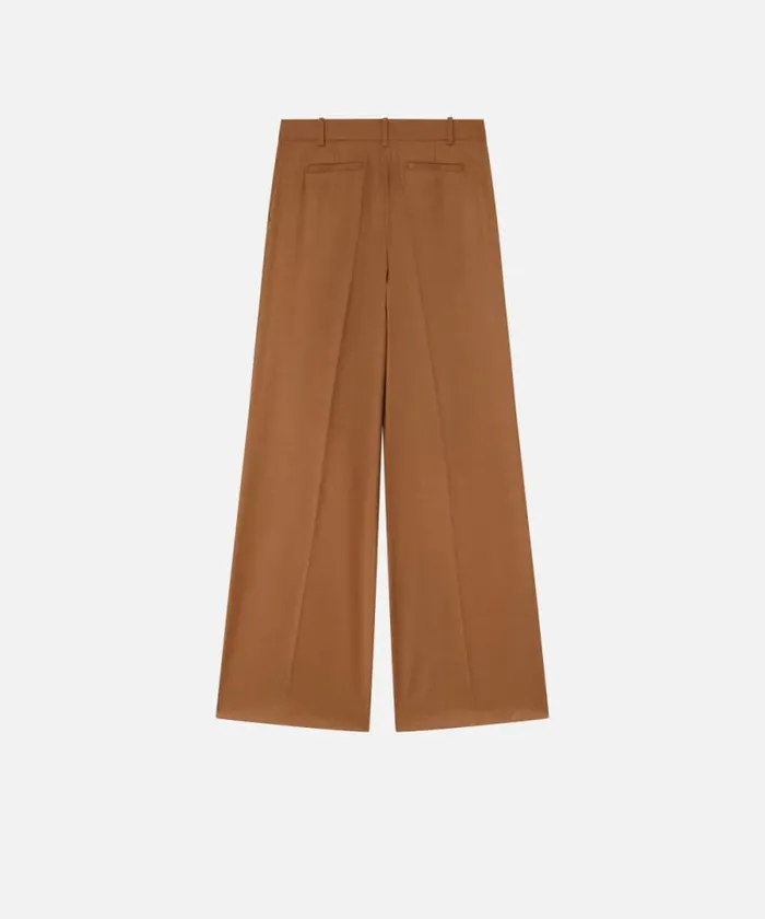 Women Trousers Pinko Stretch Wool Flannel Palazzo Trousers Walnut Brown Women Trousers Pinko Stretch Wool Flannel Palazzo Trousers Walnut Brown