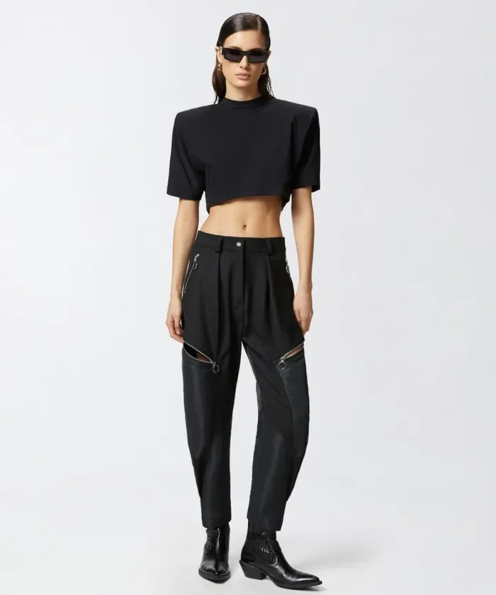 Women Trousers Pinko Technical Fabric PPants Trousers With Zip Limo Black
