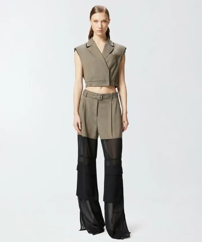 Women Trousers Pinko Wideleg Cargo Trousers With Semisheer Georgette Flask Brown Women Trousers Pinko Wideleg Cargo Trousers With Semisheer Georgette Flask Brown