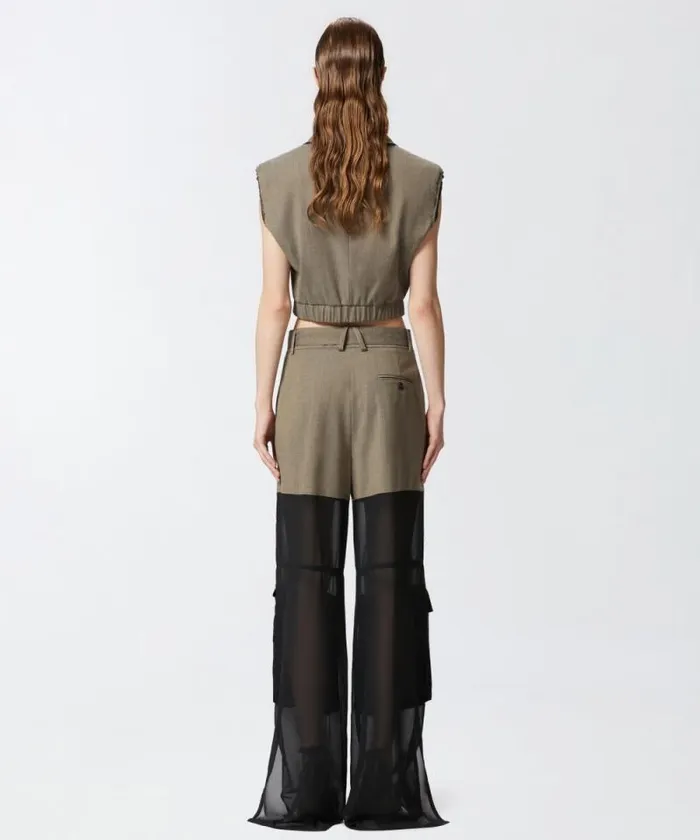 Women Trousers Pinko Wideleg Cargo Trousers With Semisheer Georgette Flask Brown Women Trousers Pinko Wideleg Cargo Trousers With Semisheer Georgette Flask Brown