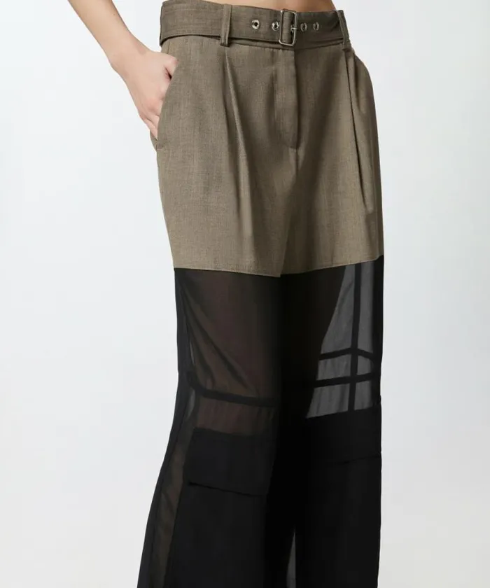 Women Trousers Pinko Wideleg Cargo Trousers With Semisheer Georgette Flask Brown Women Trousers Pinko Wideleg Cargo Trousers With Semisheer Georgette Flask Brown