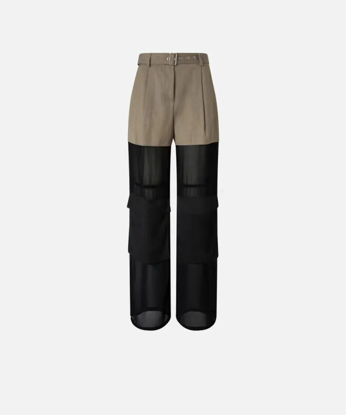 Women Trousers Pinko Wideleg Cargo Trousers With Semisheer Georgette Flask Brown Women Trousers Pinko Wideleg Cargo Trousers With Semisheer Georgette Flask Brown