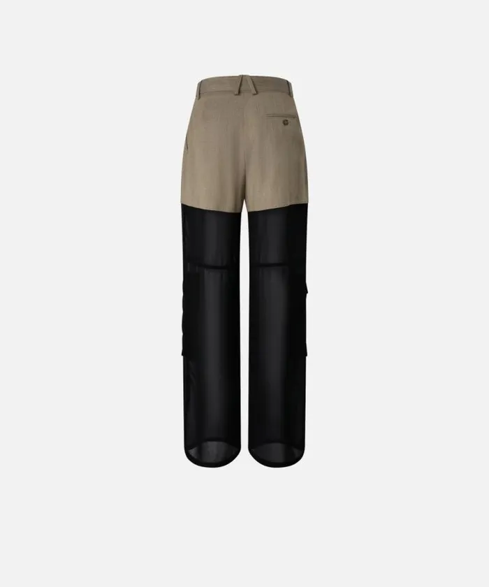 Women Trousers Pinko Wideleg Cargo Trousers With Semisheer Georgette Flask Brown Women Trousers Pinko Wideleg Cargo Trousers With Semisheer Georgette Flask Brown