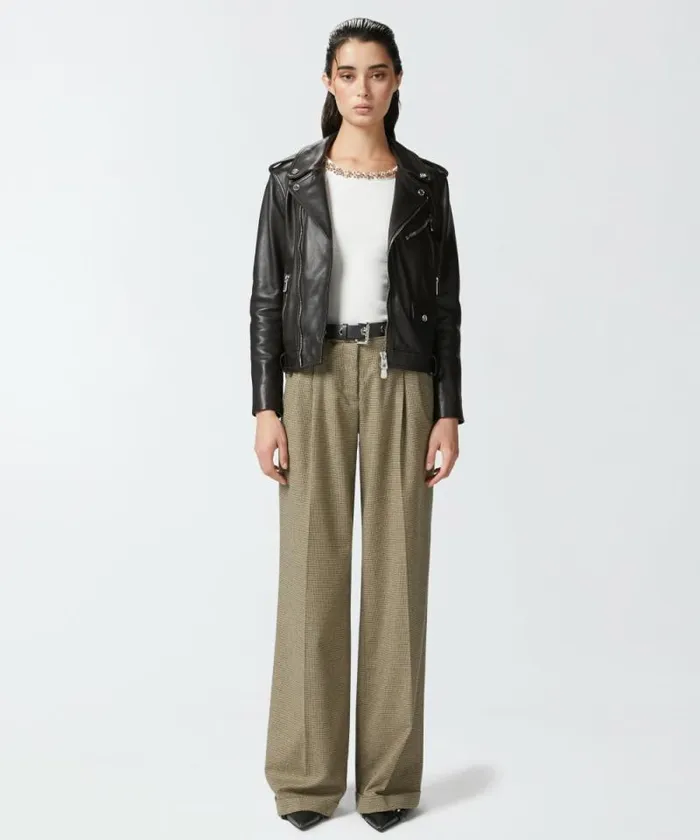 Women Trousers Pinko Wideleg Check Flannel Trousers Camellight Green