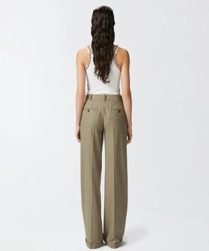 Women Trousers Pinko Wideleg Check Flannel Trousers Camellight Green Women Trousers Pinko Wideleg Check Flannel Trousers Camellight Green